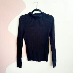 Vintage Black Ribbed Turtleneck Sweater Classic Preppy Minimalist Goth XL